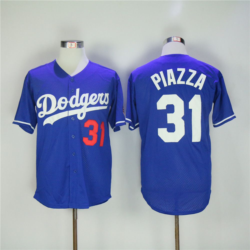 Men Los Angeles Dodgers 31 Piazza Blue Throwback MLB Jerseys